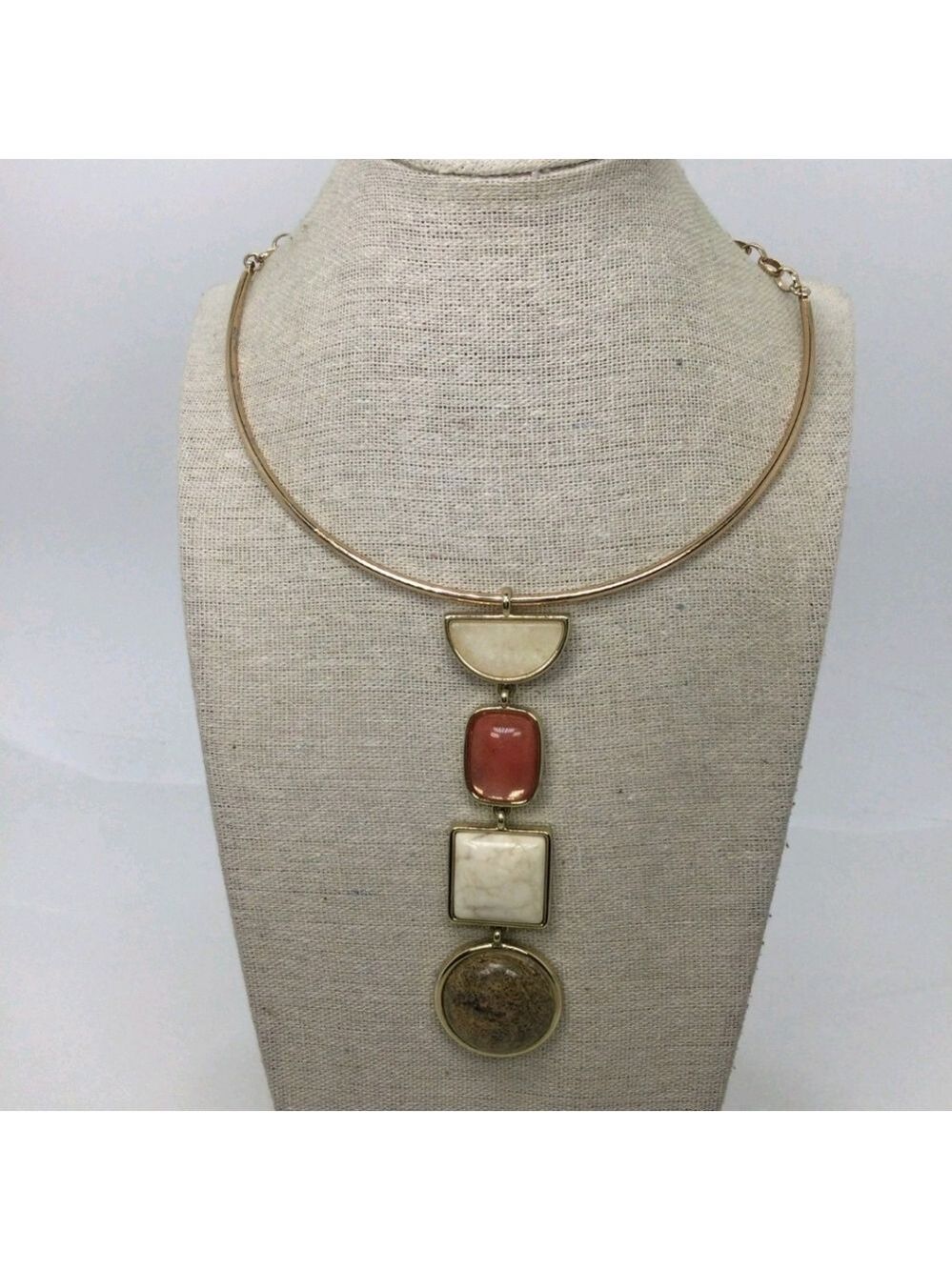 White House Black Market Geometric Faux Stone Collar Necklace – 12" NWOT - Picture 2 of 5